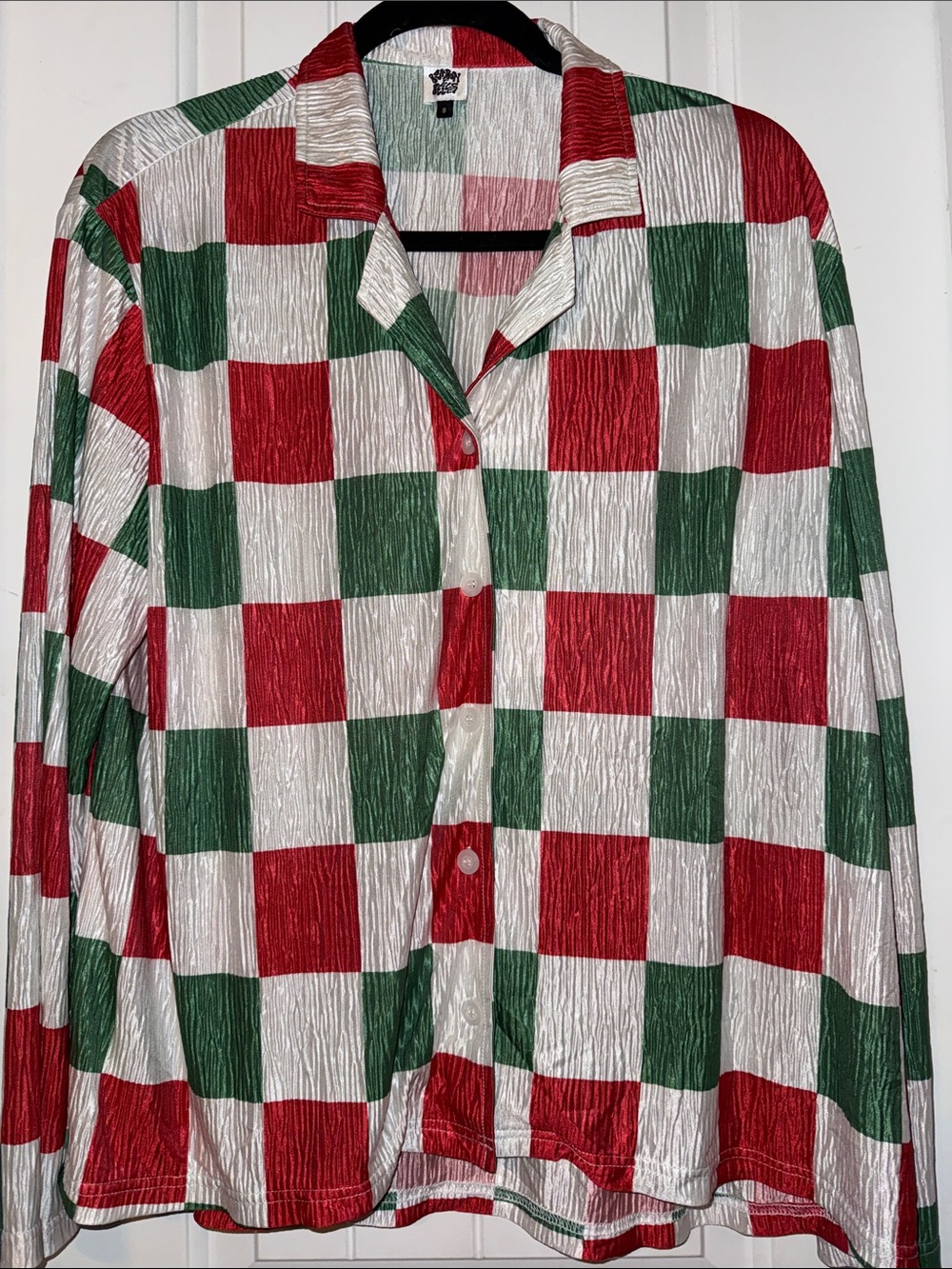 Women’s Red, Green & White Check Button-Down Shirt